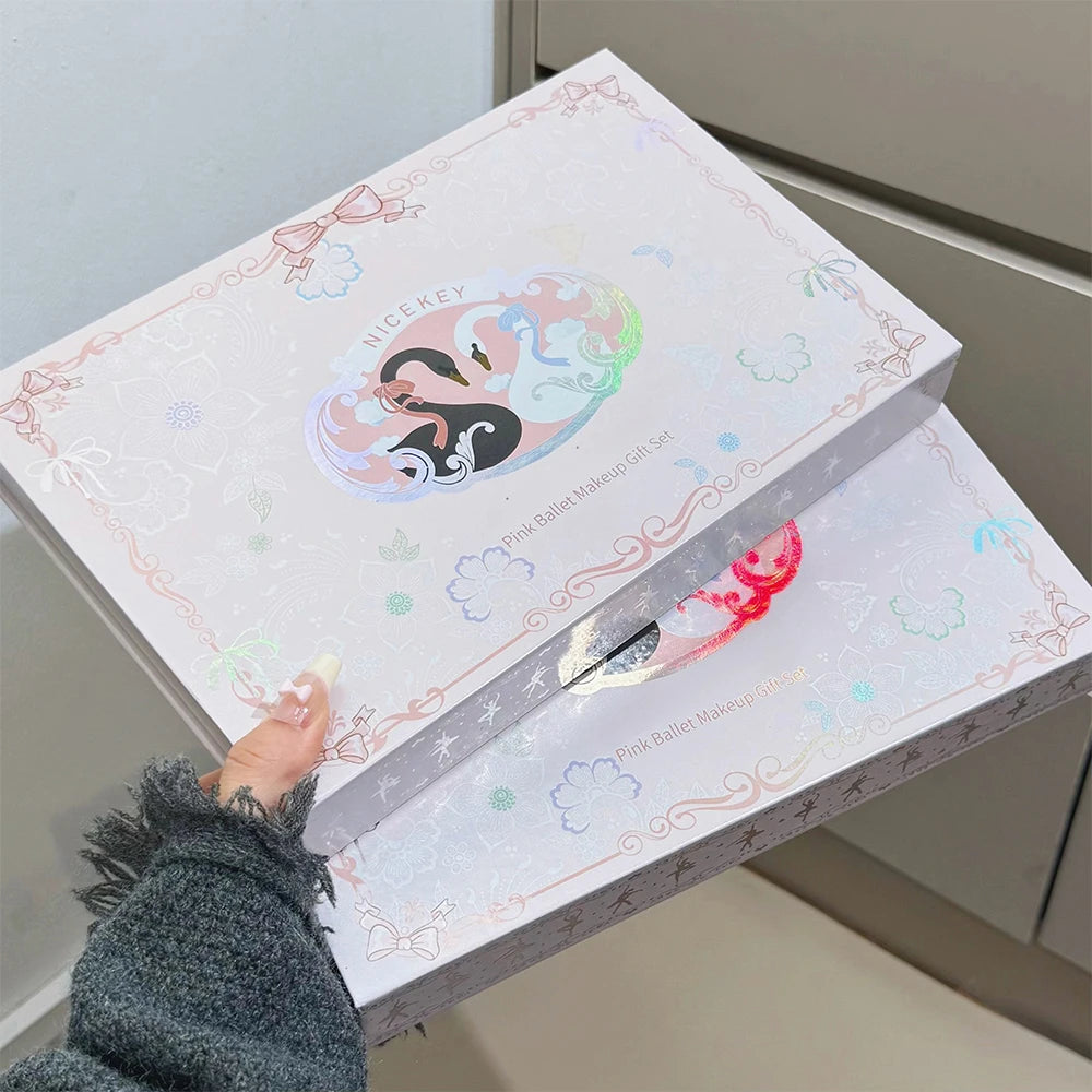 NICEKEY Makeup Kit Include 4 Matte Lipgloss,1 Face Blusher,1 Pressed Powder,1 Eyesshadow Palette,1 Contour Palette With Necklace