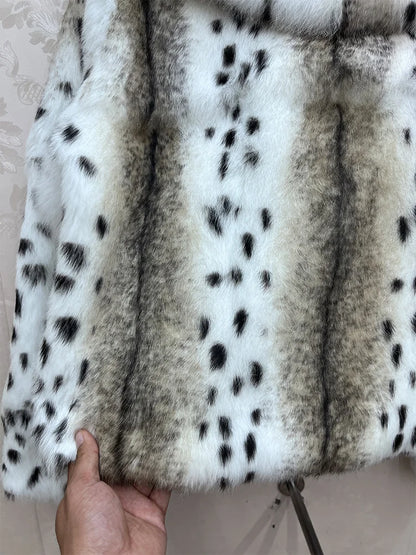 2026 New 100% Genuine Whole Skin Real Rabbit Fur Coat Luxury Leopard Print Natural Fur Jacket Full Pelt Rabbit Fur Overcoat