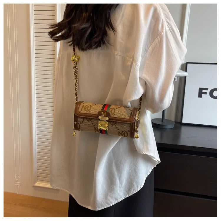 Luxury Brand Women's Evening Messenger Handbag Cylinder Shoulder Bag High-End Designer Stylish Fashion Accessory for Girls