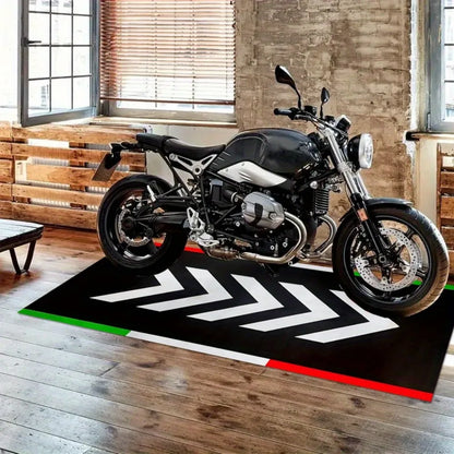 Italian Flag Chevron Crystal Velvet Motorcycle Mat, Non-Slip Garage Floor Mat for Motorbike Parking, Multi-Size, Retro Style Dec