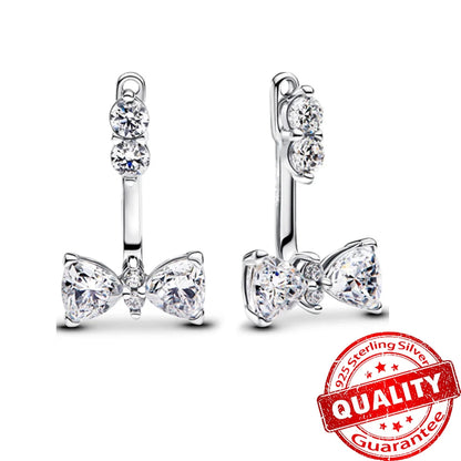 Original 925 Sterling Silver Luxury Bow Flower Shaped Clover Rose Pendant Earrings Elegant Mature Women Delicate Jewelry Gift
