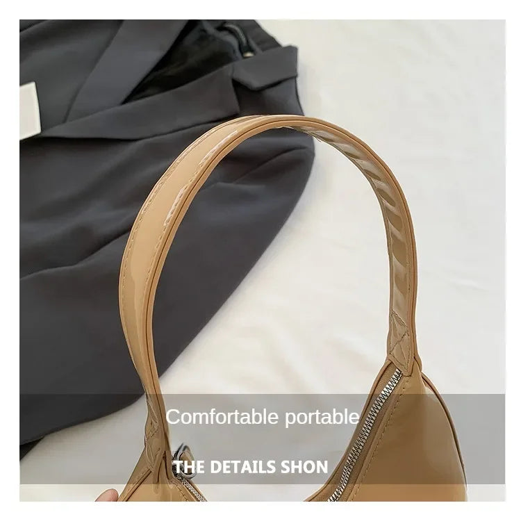 Trendy Designer Solid Shoulder Bags for Women Handbags and Purses 2024 New Fashion Patent Leather Underarm Ladies Tote Bags