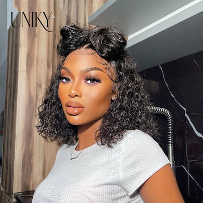 Short Curly Human Hair Bob Wig Curly Lace Front Human Hair Wigs ForWomen PrePlucked Brazilian Glueless 13x4 Lace Wig Unikyhair