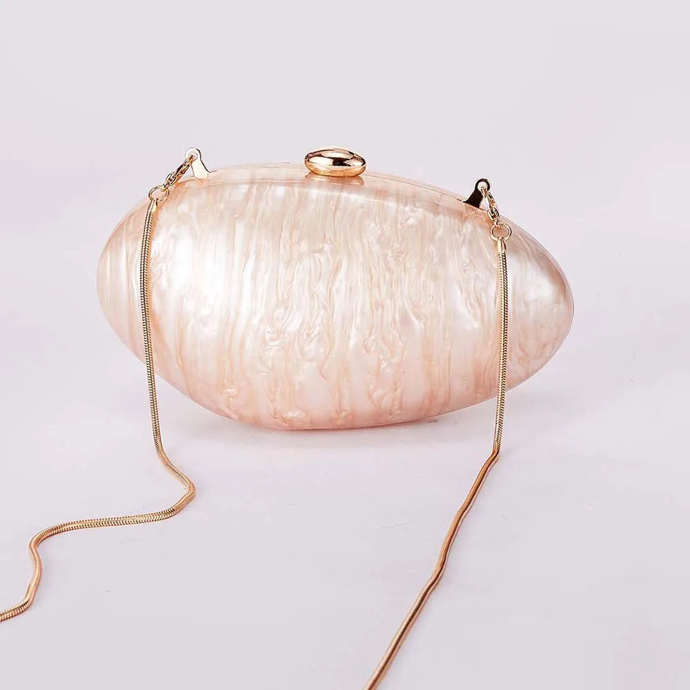 Oval Marble Beige Shell Acrylic Luxury Elegant Lady Evening Bag Cute Handbag Wedding Lady Girl Female Mini Purse