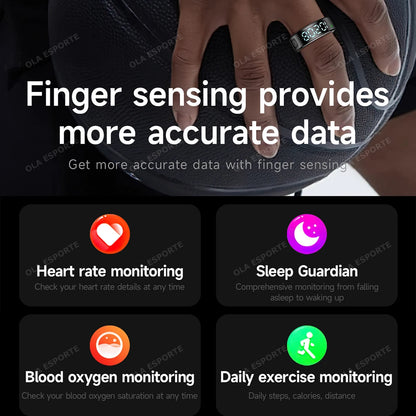 2026 R12 Smart Ring with Display Screen and Touch, Wireless Charging, Health Manager 5ATM Waterproof For Men Women Smartring New