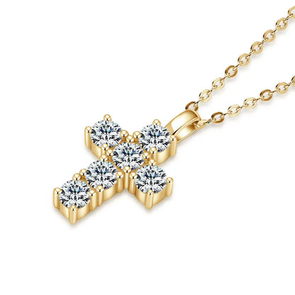 Lnngy 925 Sterling Silver Vintage Cross Pendant Necklace Certified 3.5mm Moissanite Necklace For Women Classic Fine Jewellry