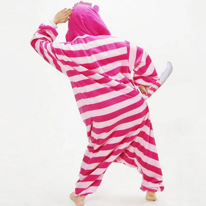 Cheshire Cat Cartoon One-Piece Pajamas Flannel Men and Women  Home Wear Autumn and Winter Home Clothing for Autumn and Winter