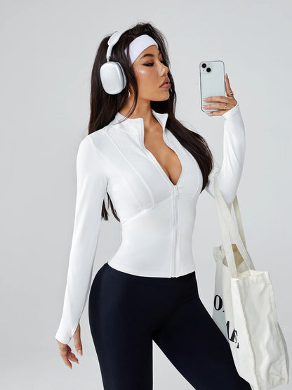Women's Long-Sleeve Fitted Athletic Jacket for Spring & Fall - Ideal for Running, Gym Workouts & Yoga