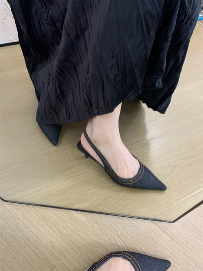 Bailamos Brand New Women Sandals Fashion Pointed Toe Shallow Slip On Ladies Elegant Slingback Shoes Med Heel Pumps Shoes Mujer