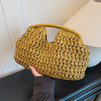 New Summer Beach Bag for Women Clutch Bag Luxury Designer Straw Bags Tote Handbag Fashion Woven Rattan Female Travel Purse