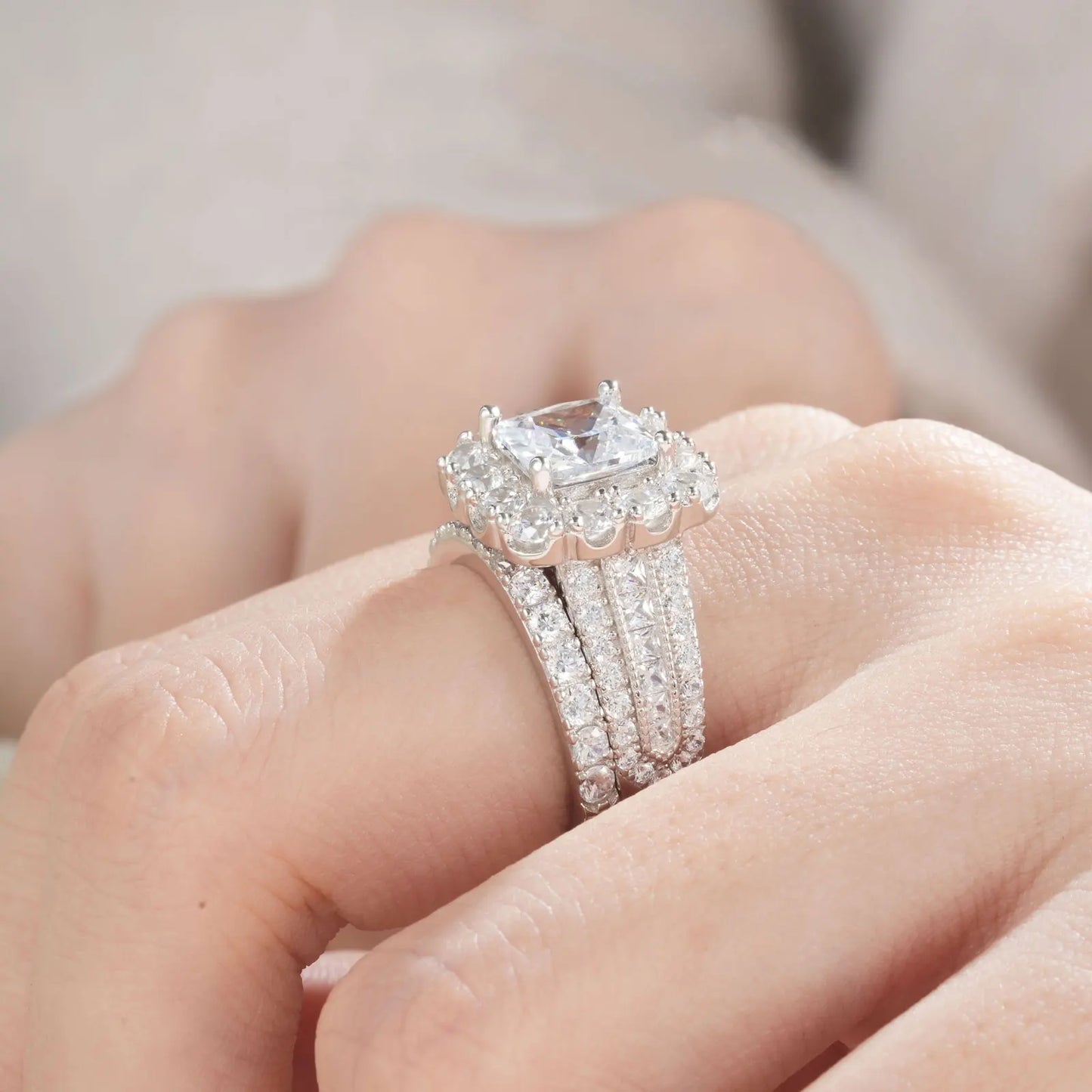Newshe Original 925 Silver Moissanite Rings GRA Certified D Color VVS1 Diamond Wedding Ring Set for Women Luxury Jewelry