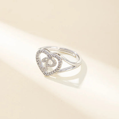 White Zircon 26 Letters A-Z Love Heart Open Adjustable Rings For Women Gold Silver Color Wedding Band Jewelry Mother's Day Gifts