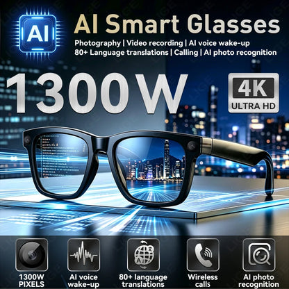 2026 Smart Glasses Men 1300W Camera AI Photo Recognition Video Recording Language Translation Bluetooth Call Sunglasses Women