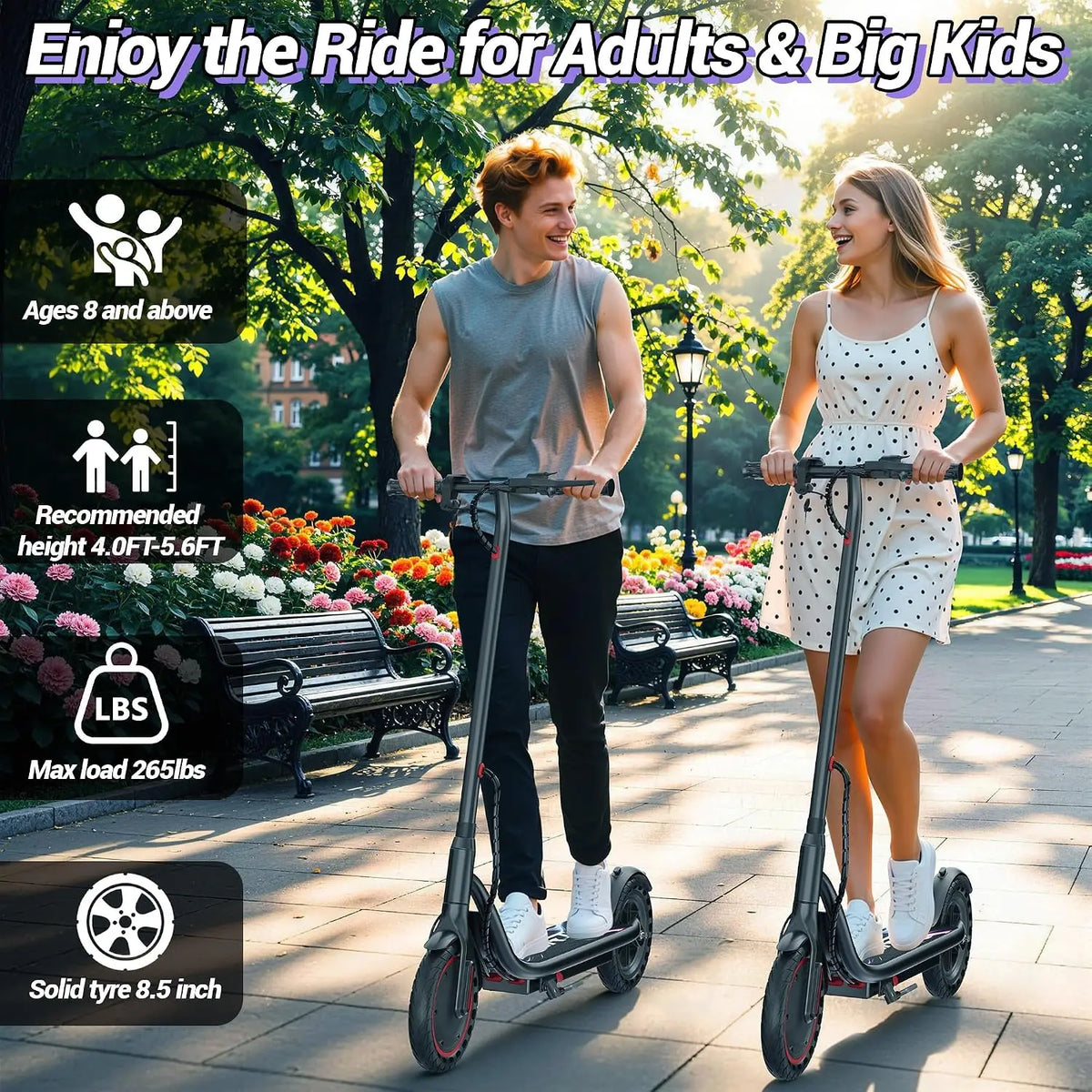 8.5'' Electric Scooter, 350W Powerful Motor & 19MPH Top Speed, 16 Miles Range, Lightweight E-Scooter with EABS & Drum Brake for Teens and Adults