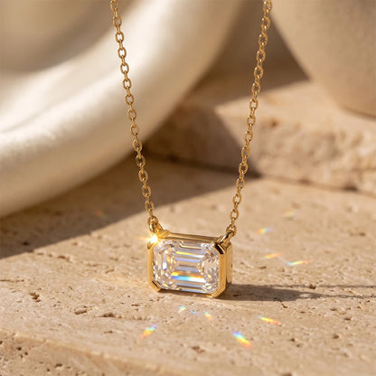Bocarman S925 Sterling Silver with 14K Gold Plating Emerald Cut Moissanite Pendant D Color GRA VVS1 Step Cut Brilliance Refined