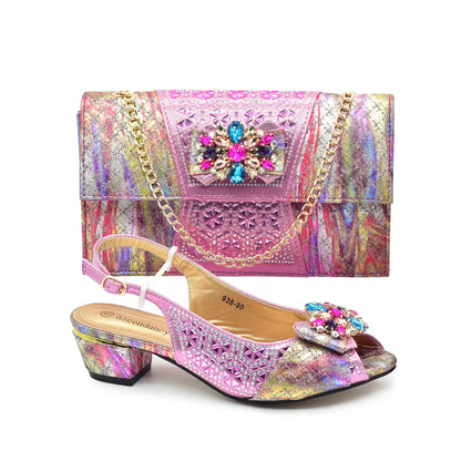 New Design Women Shoes and Bags To Match Set Nigeria Party Italian Shoe and Bag Set for Party in Women Rhinestone Women Pumps