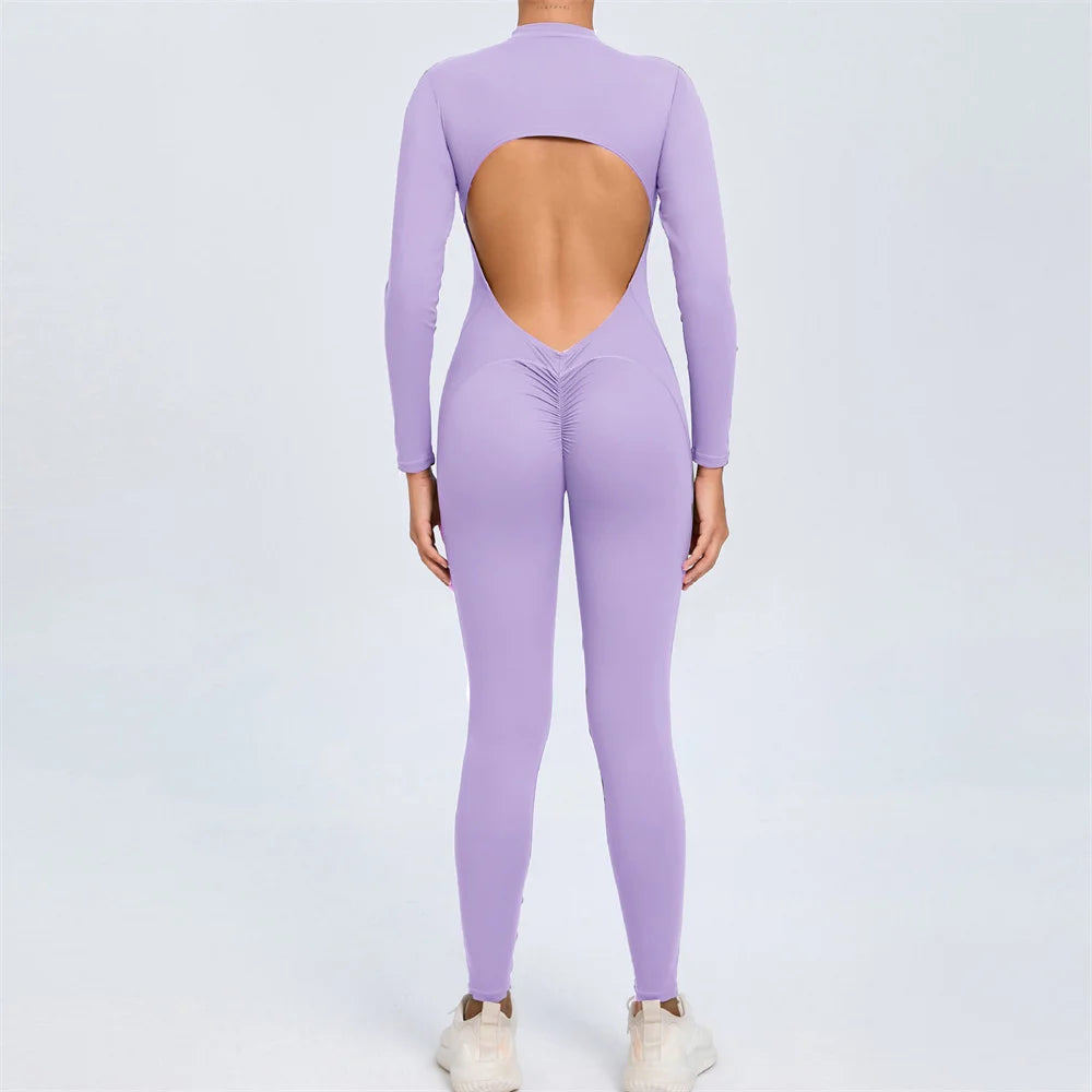 2026 Pad Zipper Long Sleeve Yoga Set Women One Piece Jumpsuit Gym Workout Shorts Fitness Bodysuit Sports Athletic Suit XP358
