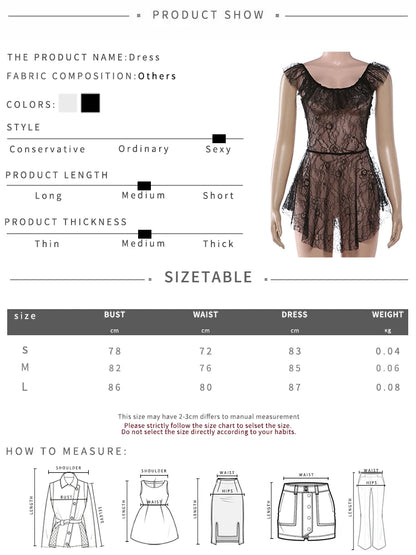 Kliou Sexy See Through Short Dress Woman Ruffles Decoration Low-Neck Backless Sleeveless Vacation Beach Party Style Mini Bodycon
