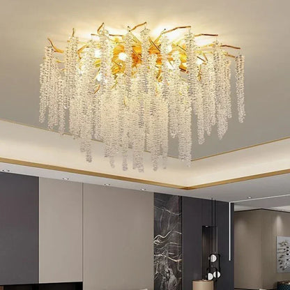 Modern Luxury Gold Branch Tassel Crystal LED Pendant Light Dining Room Living Room Indoor Home Decoration Atmosphere Fixtures