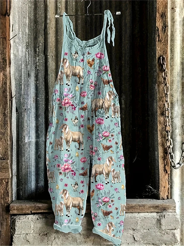 New Women's Sling Bodysuit Pants Sleeveless Floral Printed Wide Leg Pants Casual Outdoor Loose Backless Comfortable Breathable