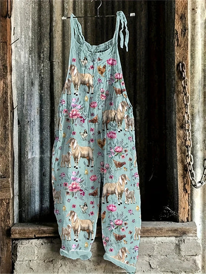New Women's Sling Bodysuit Pants Sleeveless Floral Printed Wide Leg Pants Casual Outdoor Loose Backless Comfortable Breathable
