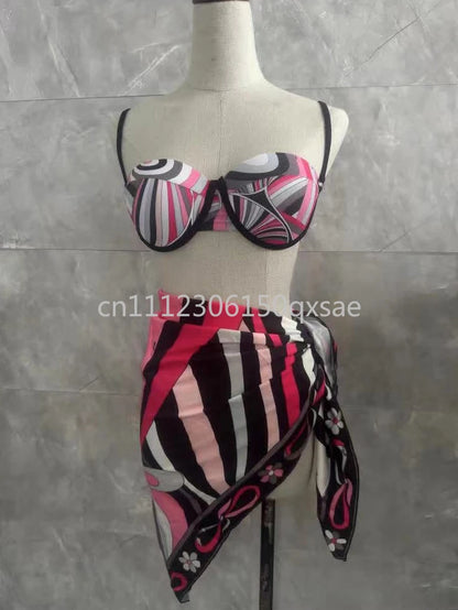 Classic Design Women's Headband Swimsuits with Letter Signature Logo Designer Brand Lady Sexy Scarf Swimsuits Beachwear