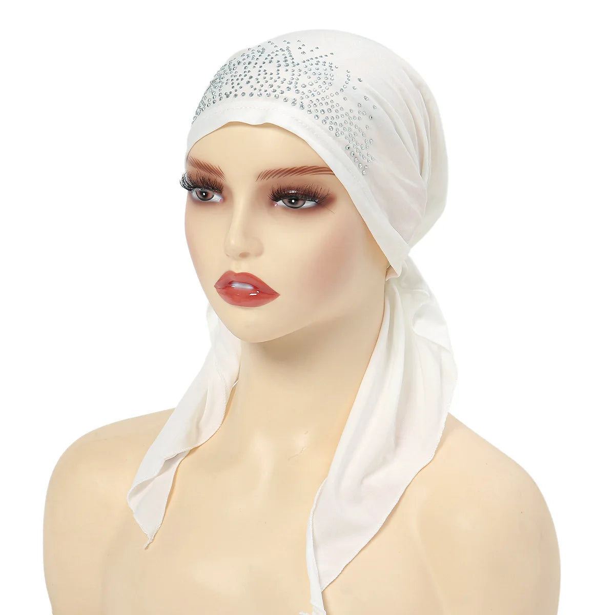 Fashion Muslim Headscarf Hat for Women Thin Summer Inner Hijab Caps Solid Color Diamond Turban Bonnet India Headwrap