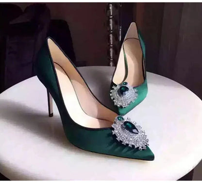 Luxury Diamond Crystal Satin Women Pumps Elegant Pointed toe Stiletto High heels Spring Autumn Fashion Wedding Banquet Shoes