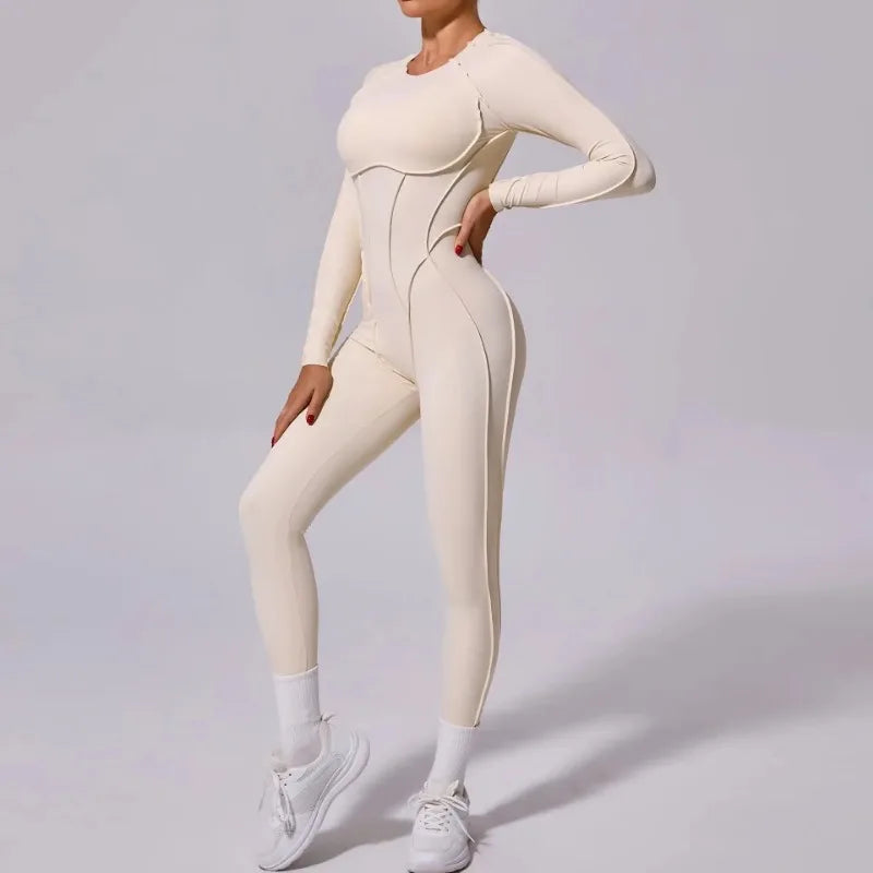 Yoga Sports Fitness Jumpsuits Sets Pants Women's Hip-lifting One-piece Open Back Long-sleeved Outdoors Workout Gym Yoga Bodysuit