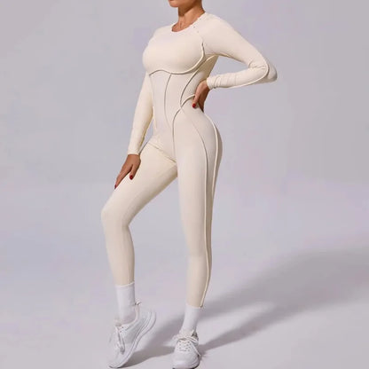 Yoga Sports Fitness Jumpsuits Sets Pants Women's Hip-lifting One-piece Open Back Long-sleeved Outdoors Workout Gym Yoga Bodysuit