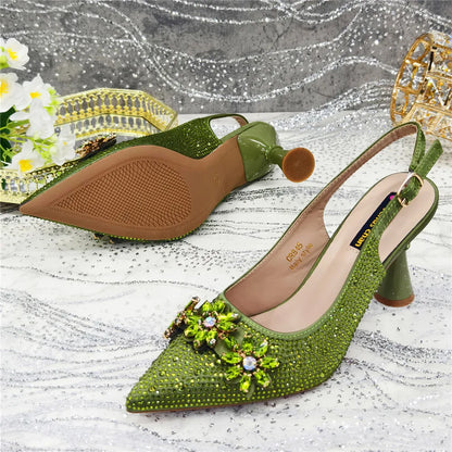 New Fashion Pointed Toe Shoes Heels Elegant Italian Woman Wedding for Party Shoes Women Party Pumps Decorated with Rhinestone