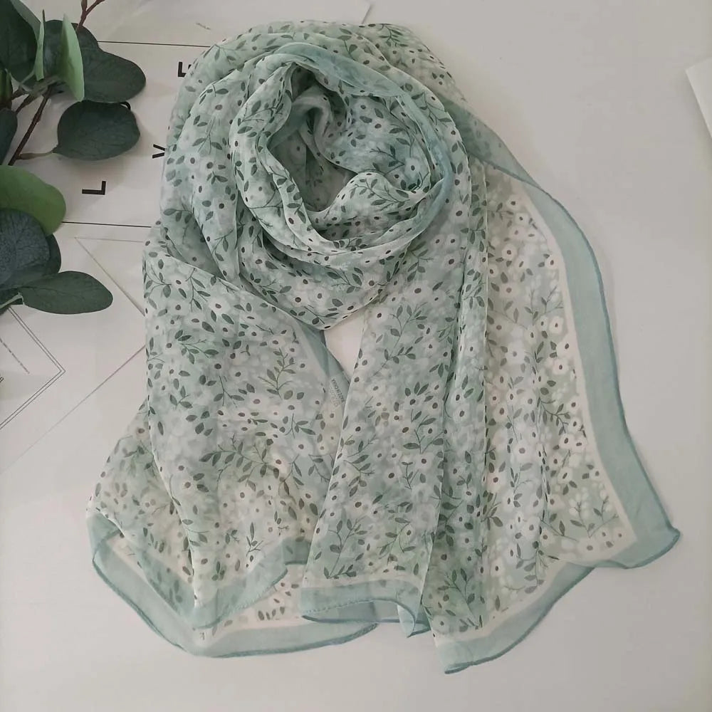 Small Flower Full of Stars Print Women Elegant Chiffon Georgette Bandana Scarf Summer Beach Sunscreen Thin Hijab Shawl