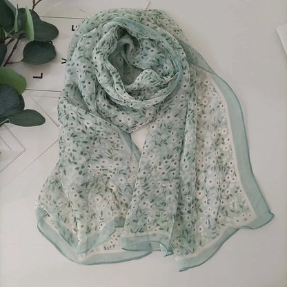 Small Flower Full of Stars Print Women Elegant Chiffon Georgette Bandana Scarf Summer Beach Sunscreen Thin Hijab Shawl