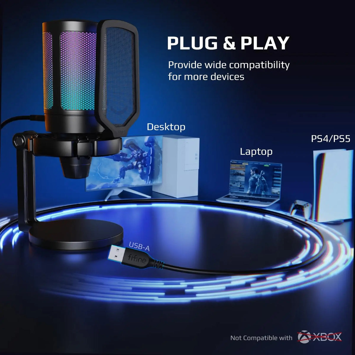 FIFINE AmpliGame Gaming Microphone with Shock Mount,Gain Knob,Touch-mute,Streaming Podcast Condenser Mic for PC,Switch,PS5-A6NEO