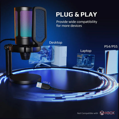 FIFINE AmpliGame Gaming Microphone with Shock Mount,Gain Knob,Touch-mute,Streaming Podcast Condenser Mic for PC,Switch,PS5-A6NEO
