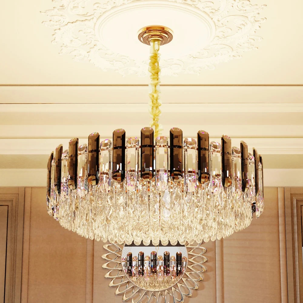 Modern K9 Crystal Chandelier Round Ceiling Fixtures Pendant Lights Living Room Bedroom