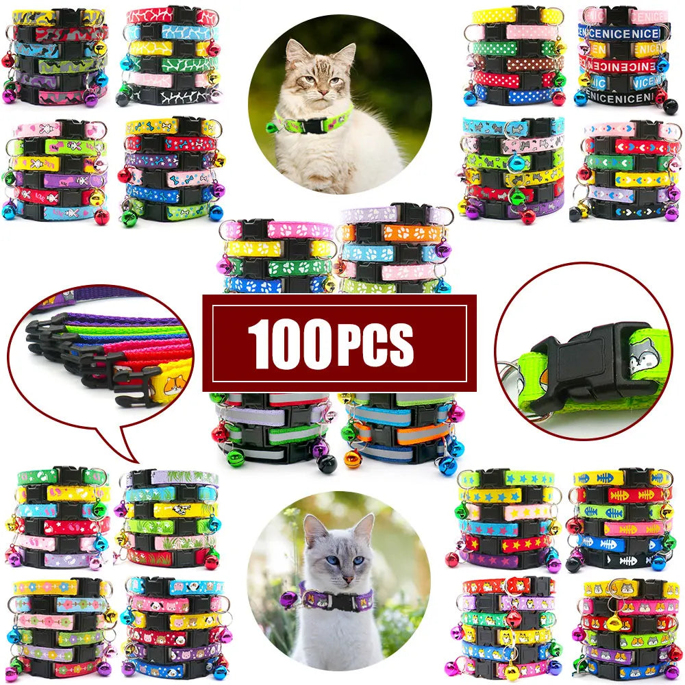 100Pcs Dog Collar With Bells Adjustable Customize Necklace Puppy Kitten Collar Accessories Pet Shop Products Rabbit Neck Strap