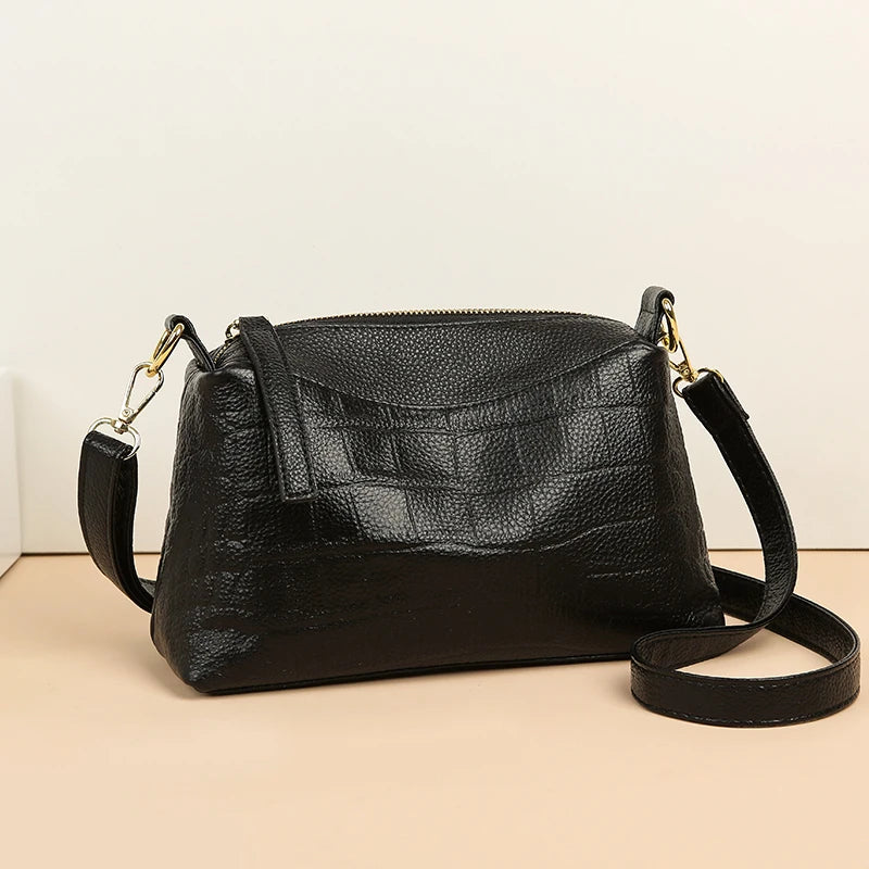 100% Genuine Cowhide Crocod Pattern Luxury Shoulder Bags For Women Designer Solid Color Soft Crossbody Bag Handbags Purses Sac
