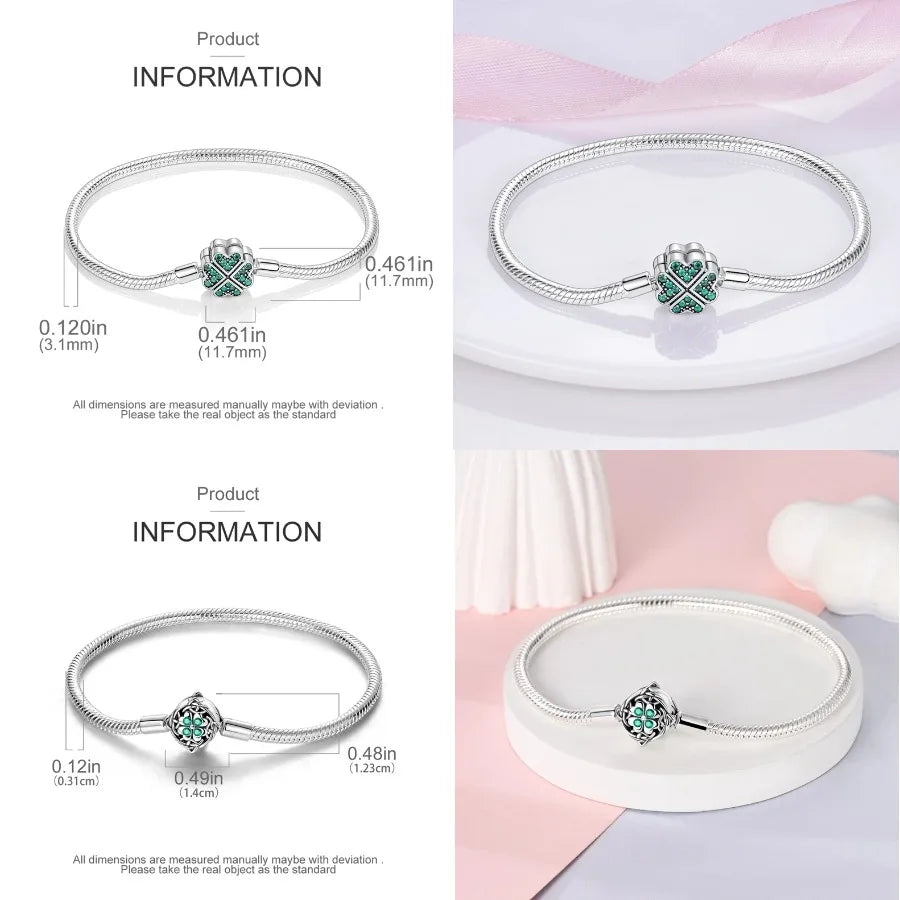 Silver 925 Bracelet Original Bracelets Colorful Zircon Heart Flower Cat Snake Chain For DIY Charms 17-20CM Luxury Jewelry Gifts