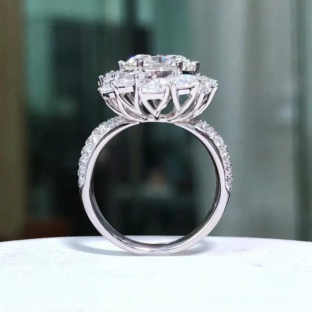 Women's PT950 Platinum Bouquet Moissanite Ring 3CT 3D Flower Head Vine Twist Band Engagement Anniversary Eternal Gift Band