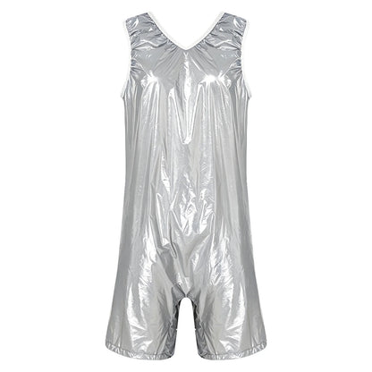 Womens Waterproof Rompers Adaptive Nightwear Glossy Sleeveless Buttons Crotch Bodysuit Sports Swimwear Special Needs Clothing