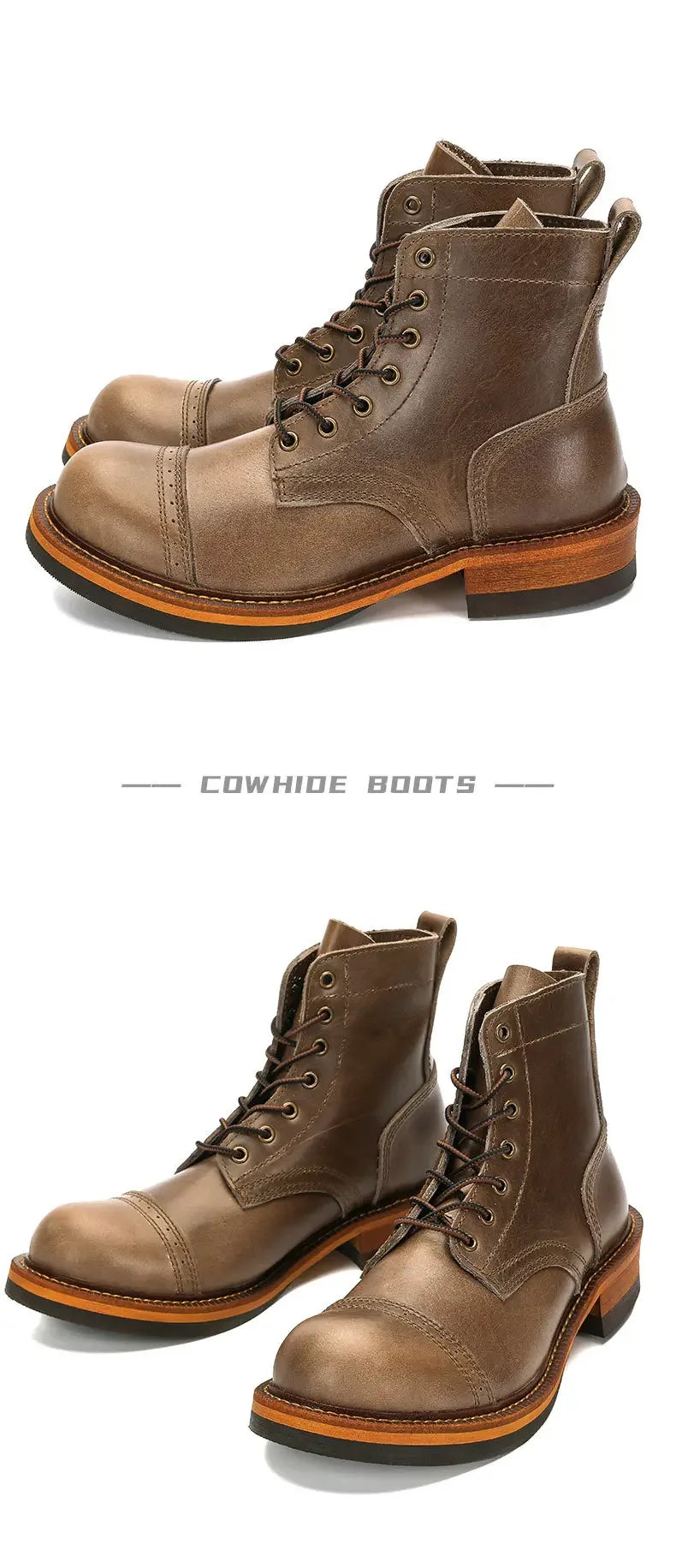 Retro Short Face Men's Winter Wear-resistant Top Layer Cowhide Short Motorcycle Boots