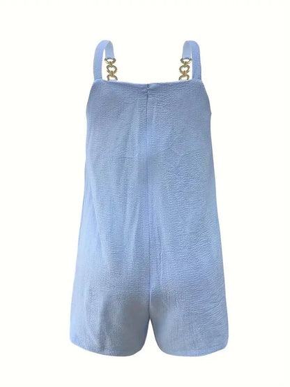 Women Summer Casual Short Rompers Elegant Solid Sleeveless Tie Knot Strap Jumpsuits Vintage Harajuku Loose Overalls with Pockets