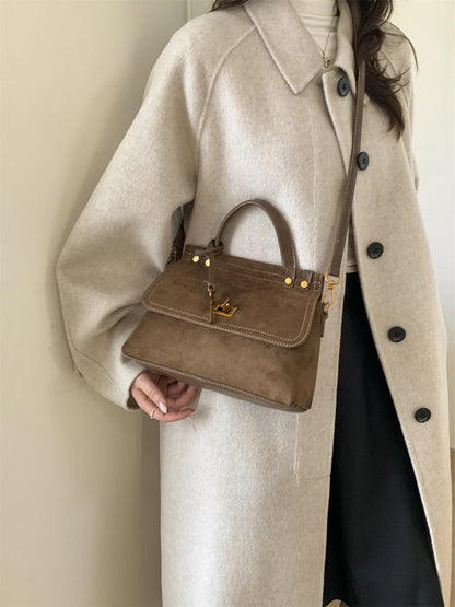 High Quality Retro Top-handle Bags For Women 2025 Winter New Designer Handbags Luxury Flap Shape PU Suede Shoulder Crossbody Bag