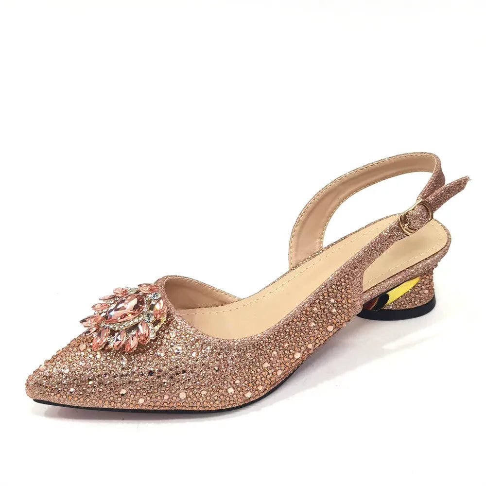 Purple 2024 Italian Design Girly Style Opend Toe Shoes And Bag Full Diamond Decoration with Appliques for Wedding Party