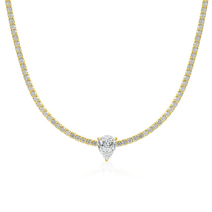2mm Round Moissanite Riviera Tennis Necklace&Pear Cut Diamond Pendant Adjustable Choker for Women 925 Sterling Silver Jewelry