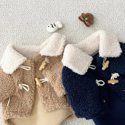Fashion Autumn Winter Dog Warm Clothes Thickened Windproof Dog Hiking Jacket Horn Buckle Cute Dog Bodysuit for Small Medium Dog