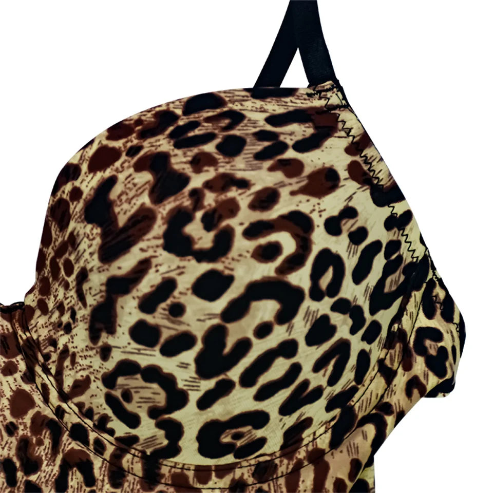 Printing Leopard Bodysuit For Women Holiday Tight Leotard With Underwire Cup
