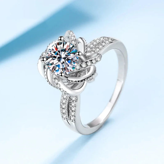 18K White Gold 1-2 Carat Moissanite Ring for Women Platinum Pt950 Spinning Rose Romantic Ring Luxury Wedding Bands Fine Jewelry