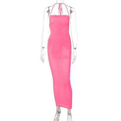 Sexy Long Shoulder Strap Open Back Backless Bodycon Maxi Dress Women Sleeveless Halter Skinny Long Dress Club Party Vestidos
